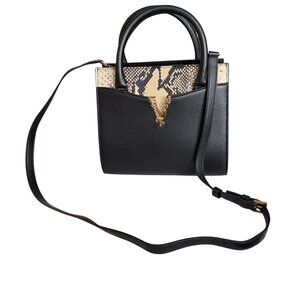 Versace Virtus Grainy Black Calf Leather & Snakeskin Top Handle Bag, 1005960